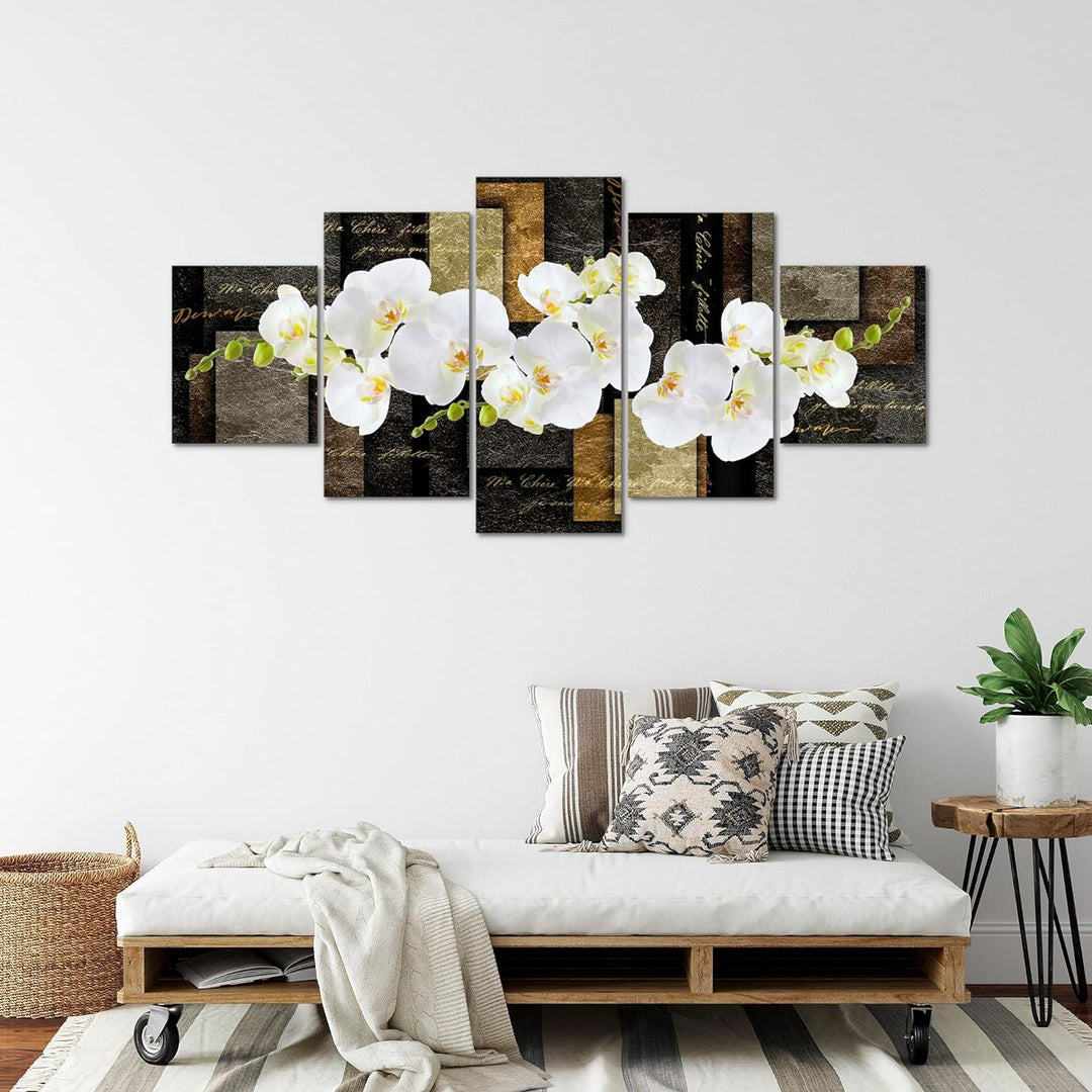 Runa Art - Bilder Blumen Orchidee 200 x 100 cm 5 Teilig XXL Wanddekoration Design Beige Braun 009351