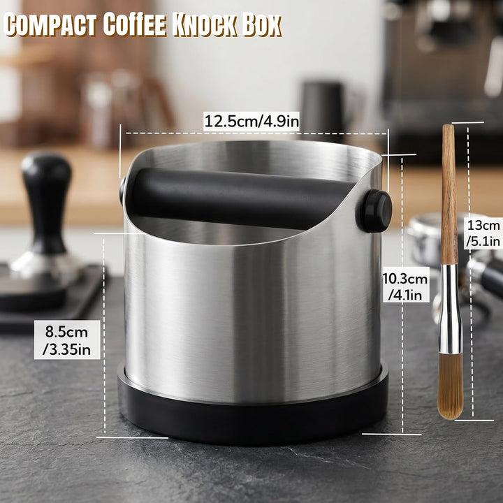 Abklopfbehälter für Siebträger, 700ml Klein Edelstahl Espresso Kaffee Knock Box, Abklopfschale Knock