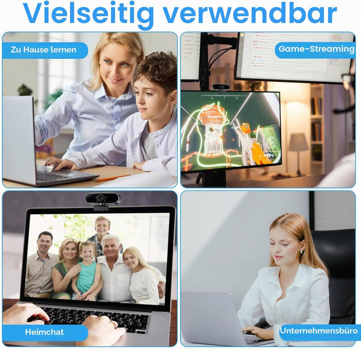 Webcam 1080P Full HD mit integriertem Mikrofon, USB Webkamera Plug & Play 360° Rotation Automatische