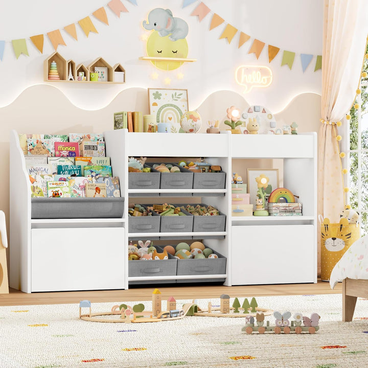 HOCSOK Kinderregal mit 8 Boxen auf Rollen, Regal Kinderzimmer mit Bücherregal, Spielzeugregal Kinder