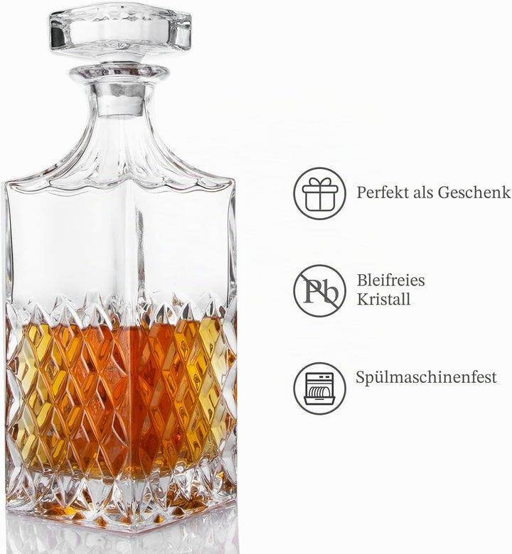 LIGHTEN LIFE Whisky-Dekanter 849, ml bleifreier Whisky Karaffe mit Stopfen in Geschenkbox,Kristall-S
