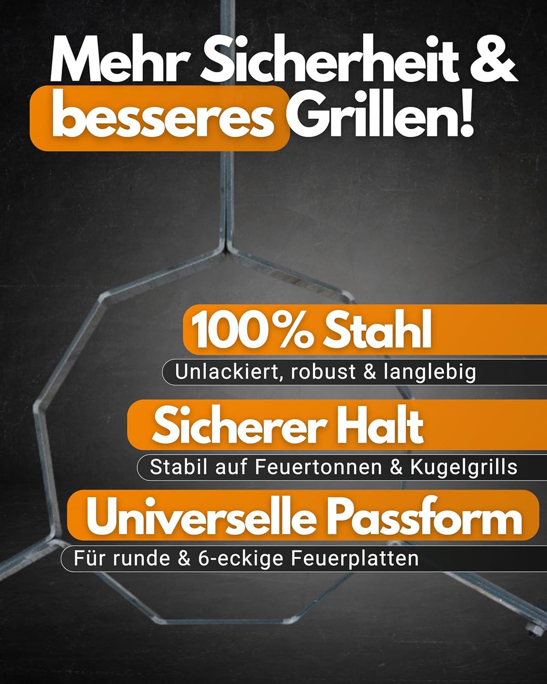 Feuerfest 123 - Abstandshalter Feuerplatte [Ø 100 cm] - Für Feuertonnen, Kugelgrills & Feuerschalen