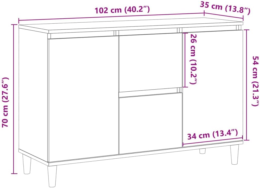 vidaXL Sideboard, Kommode mit 2 Schubladen 2 Türen, Anrichte Schrank für Wohnzimmer, Beistellschrank
