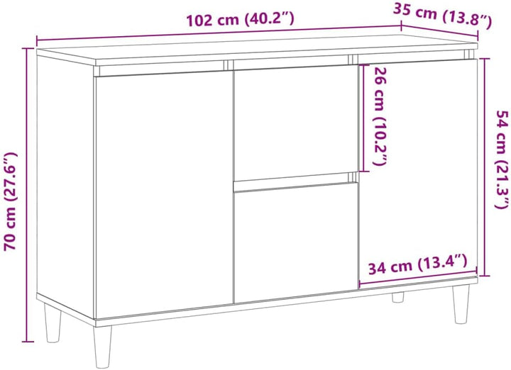 vidaXL Sideboard, Kommode mit 2 Schubladen 2 Türen, Anrichte Schrank für Wohnzimmer, Beistellschrank