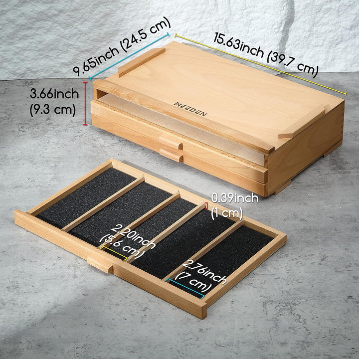MEEDEN Aufbewahrungsbox für Künstlerbedarf: 3-stufige Kunstbox aus Massivem Buchenholz für Künstlerb
