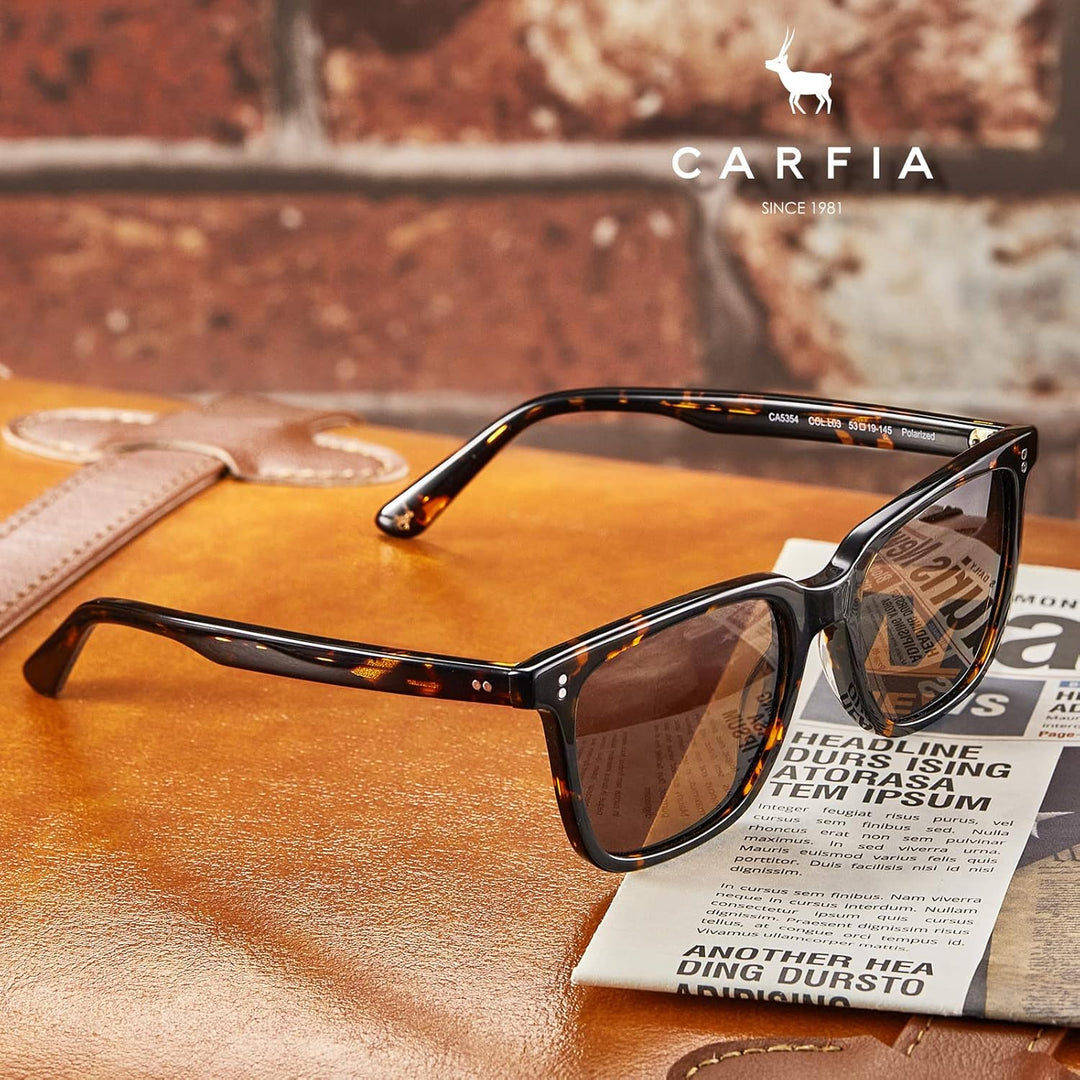 CARFIA Polarisierte Herren Sonnenbrille mit Rechteckig Acetatrahmen, 100% UV-Schutz Sportliche Sonne