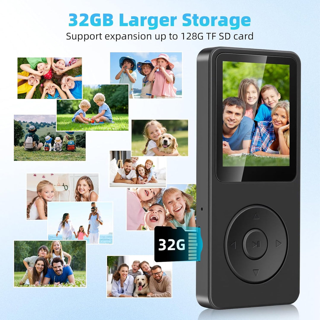 32GB MP3 Player mit Bluetooth 5.3-1.8" TFT-Farbbildschirm MP3-Player mit Kopfhörer Lautsprecher FM-R