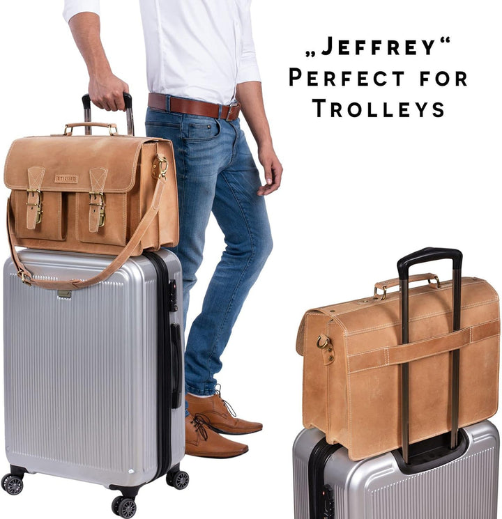 STILORD 'Jeffrey' Lehrertasche Aktentasche Leder Grosse Vintage Ledertasche zum Umhängen 15.6 Zoll L