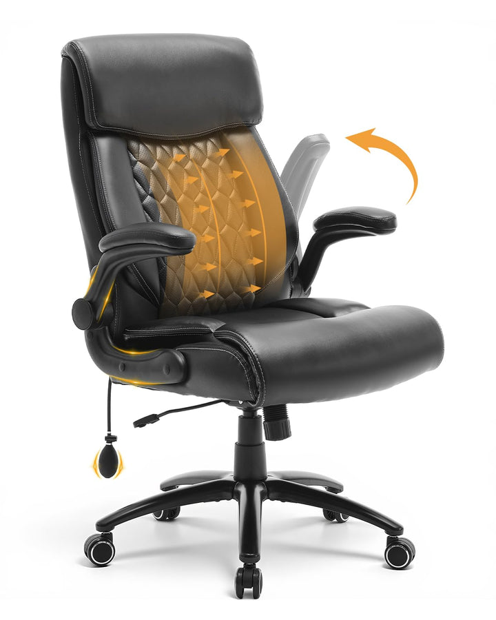 COLAMY Ergonomischer Chefsessel mit Lordosenstütze, gepolsterten Hochklapparmen und Kippverstellung