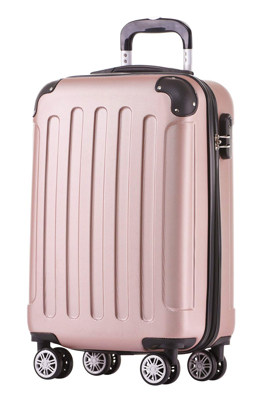 BEIBYE Hartschalen-Koffer Trolley Rollkoffer Reisekoffer Handgepäck 4 Rollen (M-L-XL-Set) (Rosa Gold