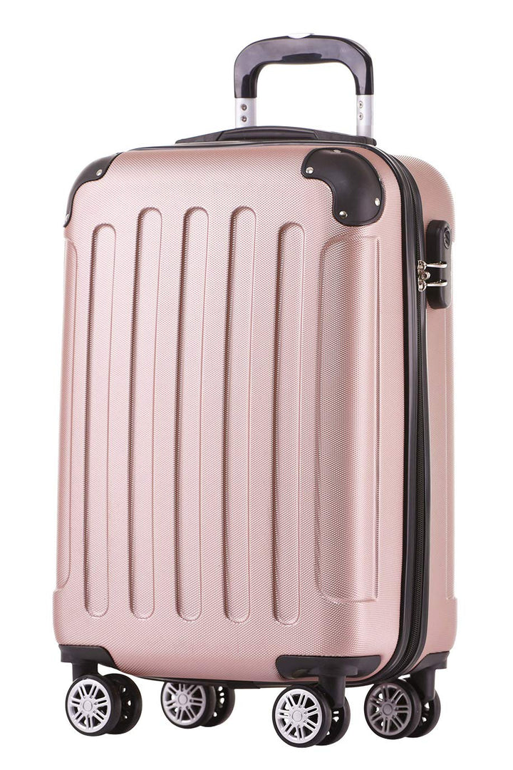 BEIBYE Hartschalen-Koffer Trolley Rollkoffer Reisekoffer Handgepäck 4 Rollen (M-L-XL-Set) (Rosa Gold