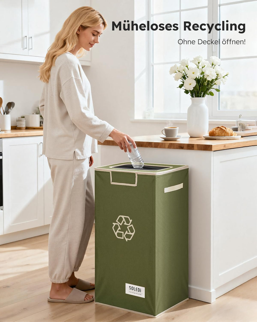 SOELDI 100L Pfandflaschen Sammelbehälter mit Deckel, Pfandflaschen Behälter mit zwei Abnehmbaren Tra