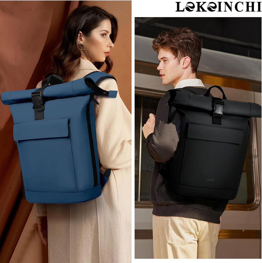 Lekeinchi Rolltop Rucksack Damen & Herren, Elegant Laptop Rucksack Wasserdicht mit 17 Zoll Laptopfac