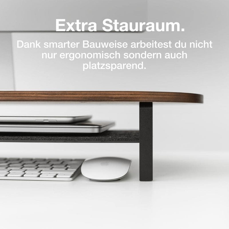 Woodcessories Monitorständer Holz 2 Monitore Walnuss - Ergonomisch Schreibtisch Monitorerhöhung / Bi