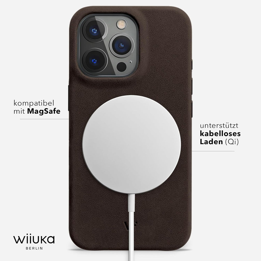 WIIUKA Hülle für iPhone 15 Pro Max, Leder aus Deutschland, Lederhülle extra Dünn, Premium Handyhülle