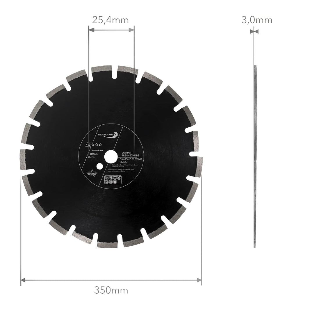 PRODIAMANT Asphalt Diamanttrennscheibe 350 mm x 25,4 mm Abrasive Diamantblocksegmente für Strassen,