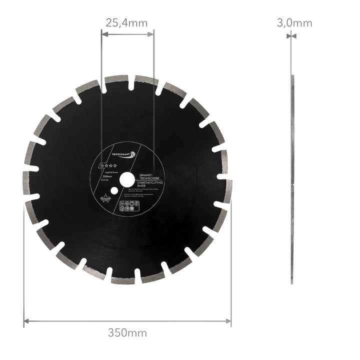 PRODIAMANT Asphalt Diamanttrennscheibe 350 mm x 25,4 mm Abrasive Diamantblocksegmente für Strassen,