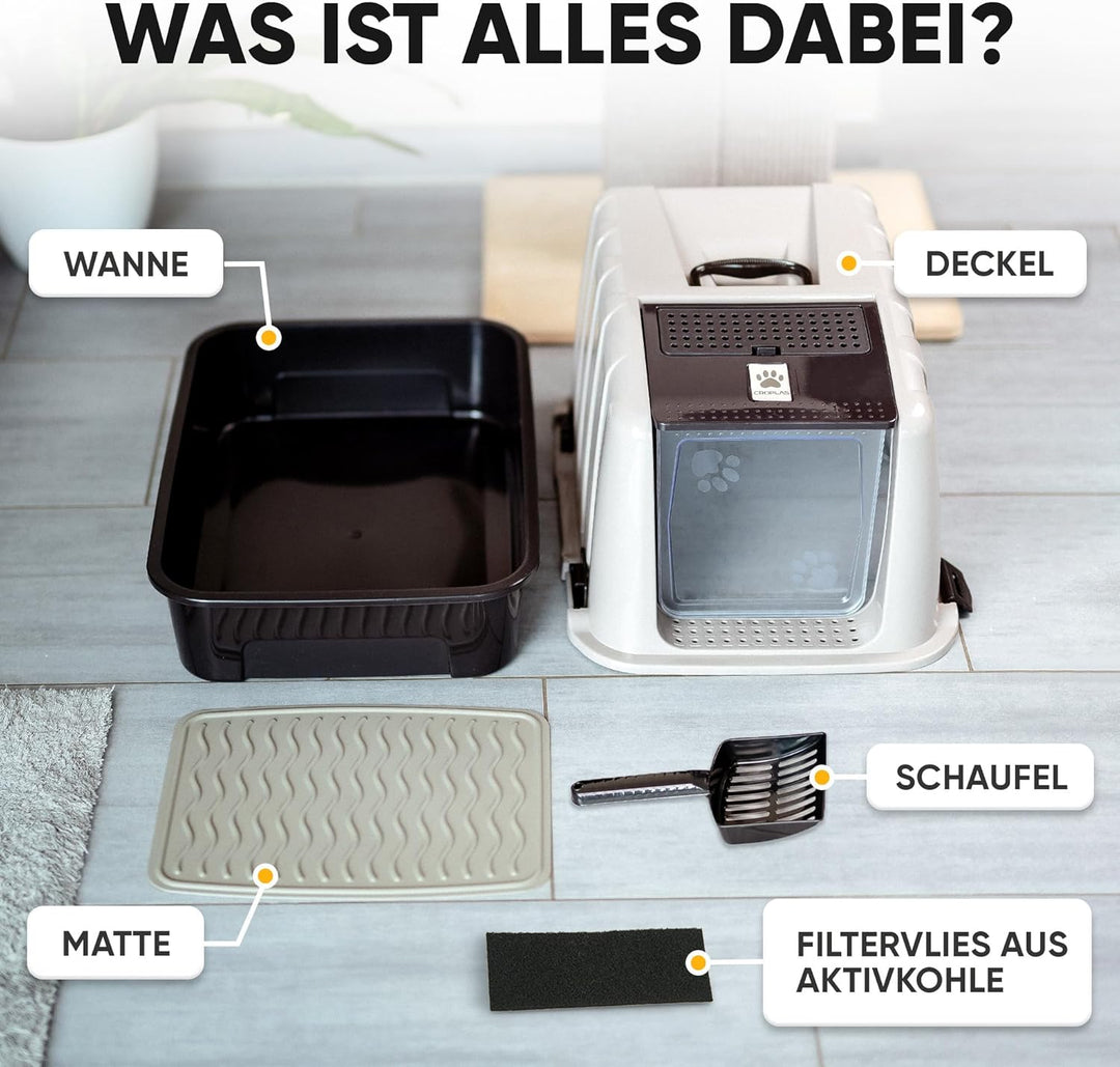 CROPLAS Katzenklo mit Deckel und Aktivkohlefilter + [ Katzenklo Matte ] + [ Katzenklo Schaufel ] - K
