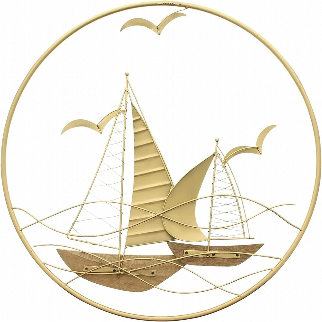 3D Wandbild "Regatta" aus Metall, golden, rund, Ø 56 cm, Wandschmuck, Wanddeko, Wandverzierung, Deko
