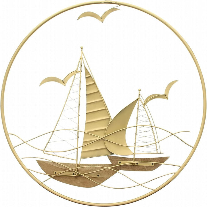 3D Wandbild "Regatta" aus Metall, golden, rund, Ø 56 cm, Wandschmuck, Wanddeko, Wandverzierung, Deko