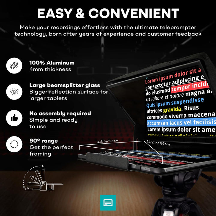 Pack Teleprompter PAD iLight PRO 14" Aluminium v15.0+Fernbedienung+App+Tasche+Klemme+Tech Support-Gr