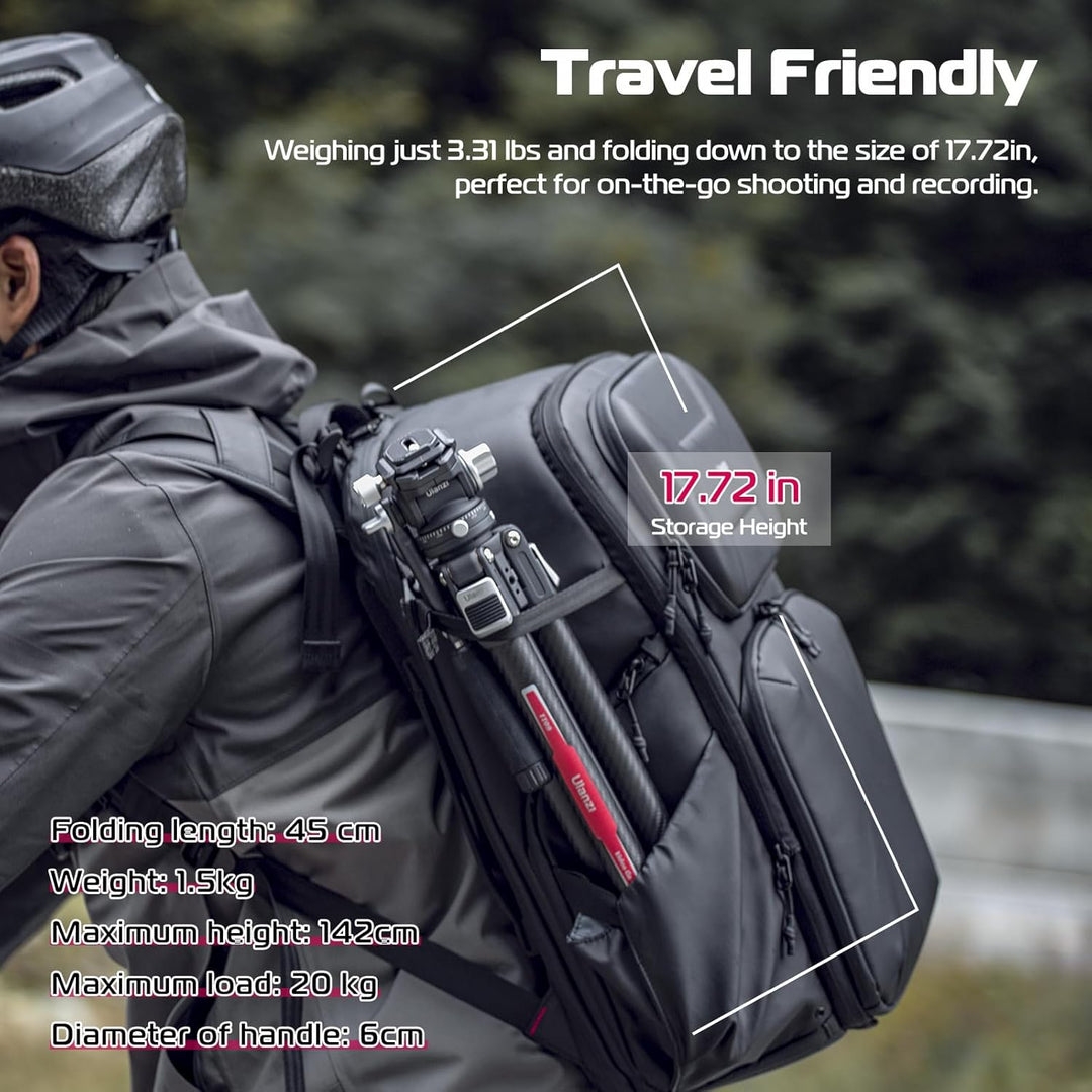 Videostativ Carbonfaser, ULANZI TT09 VideoGo Travel Tripod Reisestativ mit Fluidkopf 360° Pan&-50°/+