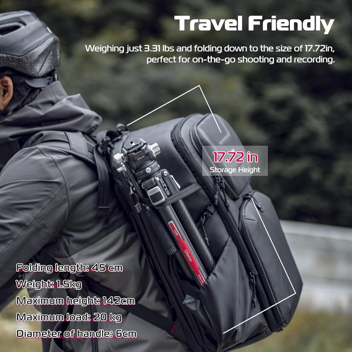 Videostativ Carbonfaser, ULANZI TT09 VideoGo Travel Tripod Reisestativ mit Fluidkopf 360° Pan&-50°/+