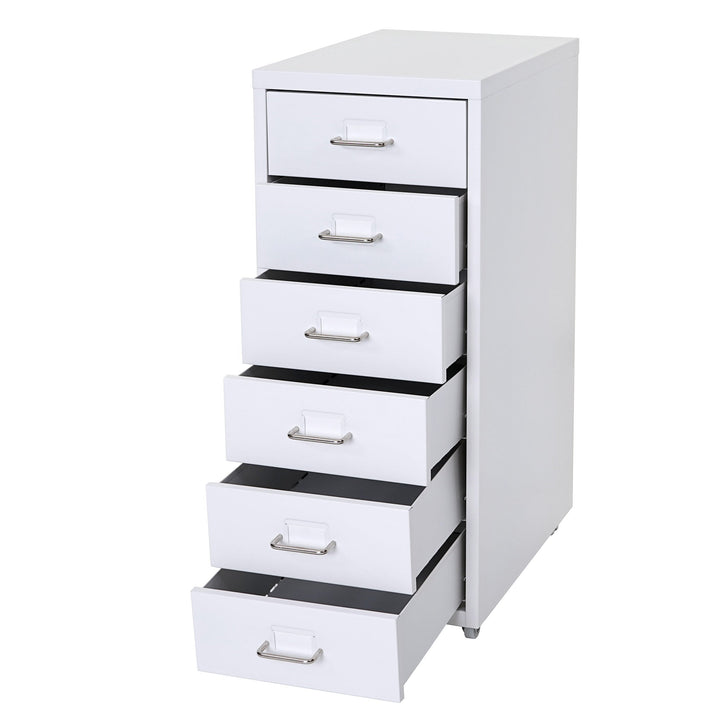 PROREGAL Rollcontainer Housten HxBxT 69x28x41cm 6 Schubladen Weiss Schubladenschrank Stahlschrank 6