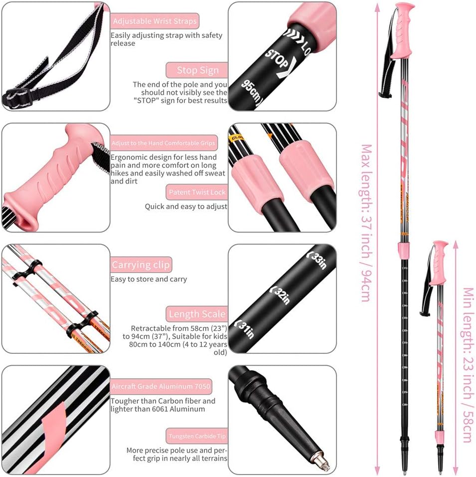 FitTrek Wanderstöcke Kinder - Trekkingstöcke - Walking Stöcke Teleskop - Nordic Walking Stock Verste