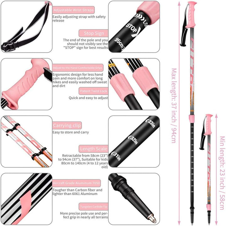 FitTrek Wanderstöcke Kinder - Trekkingstöcke - Walking Stöcke Teleskop - Nordic Walking Stock Verste