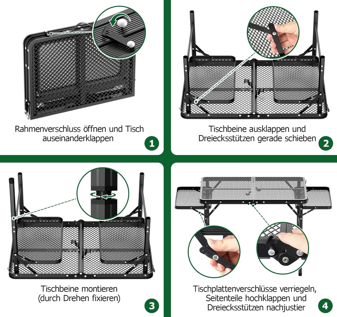 Grilltisch Klappbar 77cm Hoher, Grilltisch Outdoor Klappbar mit 2 Ausklappbare Seitenteile, Höhenver