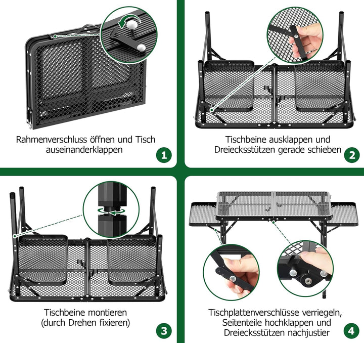 Grilltisch Klappbar 77cm Hoher, Grilltisch Outdoor Klappbar mit 2 Ausklappbare Seitenteile, Höhenver