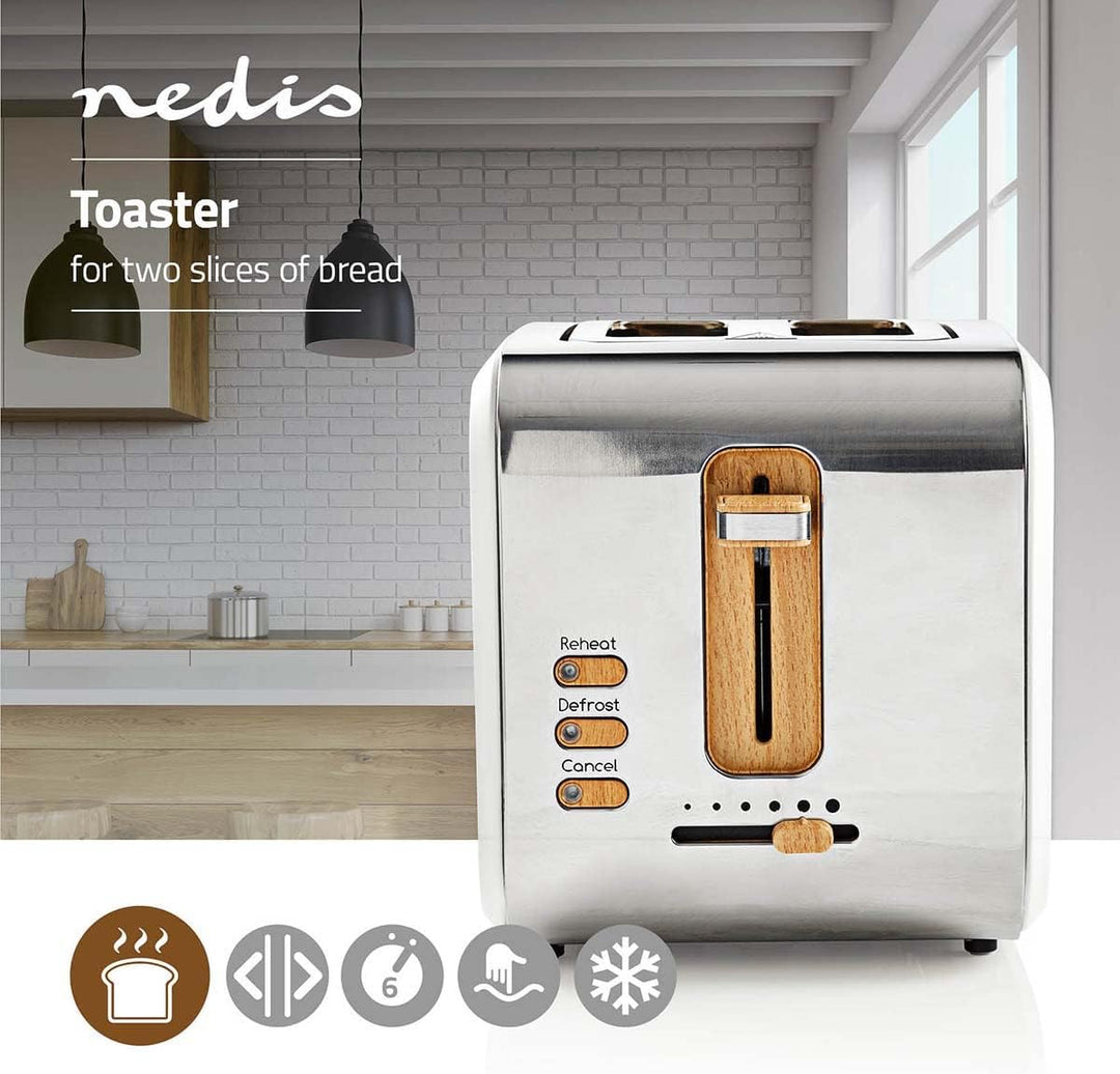 Nedis Toaster - Soft-Touch - 6 Verschiedenen Stufen - Auftau- und Aufwärmfunktion - Krümelschublade