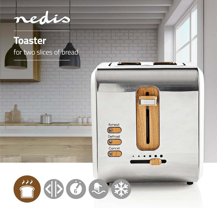 Nedis Toaster - Soft-Touch - 6 Verschiedenen Stufen - Auftau- und Aufwärmfunktion - Krümelschublade