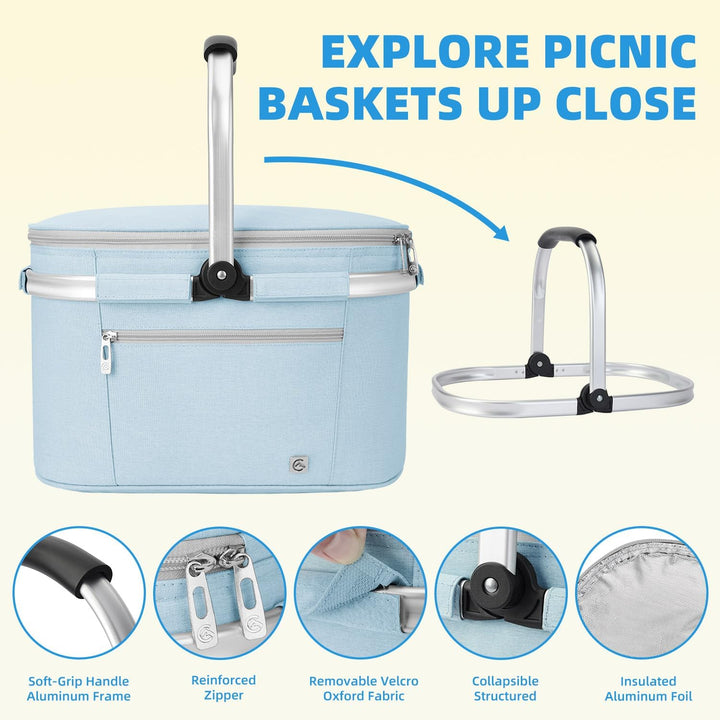 ALLCAMP Faltbar Isoliert Kühltasche - Einkaufskorb Thermo Mit Deckel, Abnehmbarer Picknickkorb 2 Per