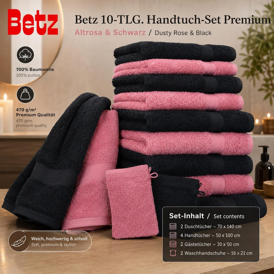 Betz 10-TLG. Handtuch-Set Premium 100% Baumwolle 2 Duschtücher 4 Handtücher 2 Gästetücher 2 Waschhan