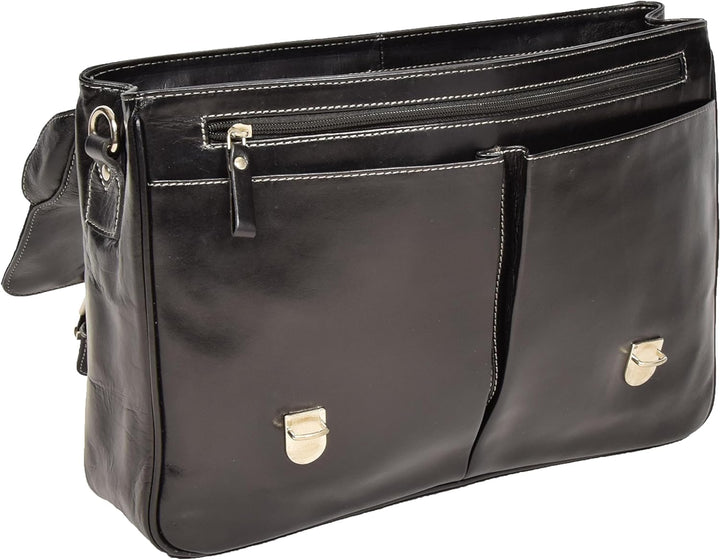 A1 FASHION GOODS Herren Echtes SCHWARZ Leder Aktenkoffer-Laptop Datei Fall Schulranzen Büro Business