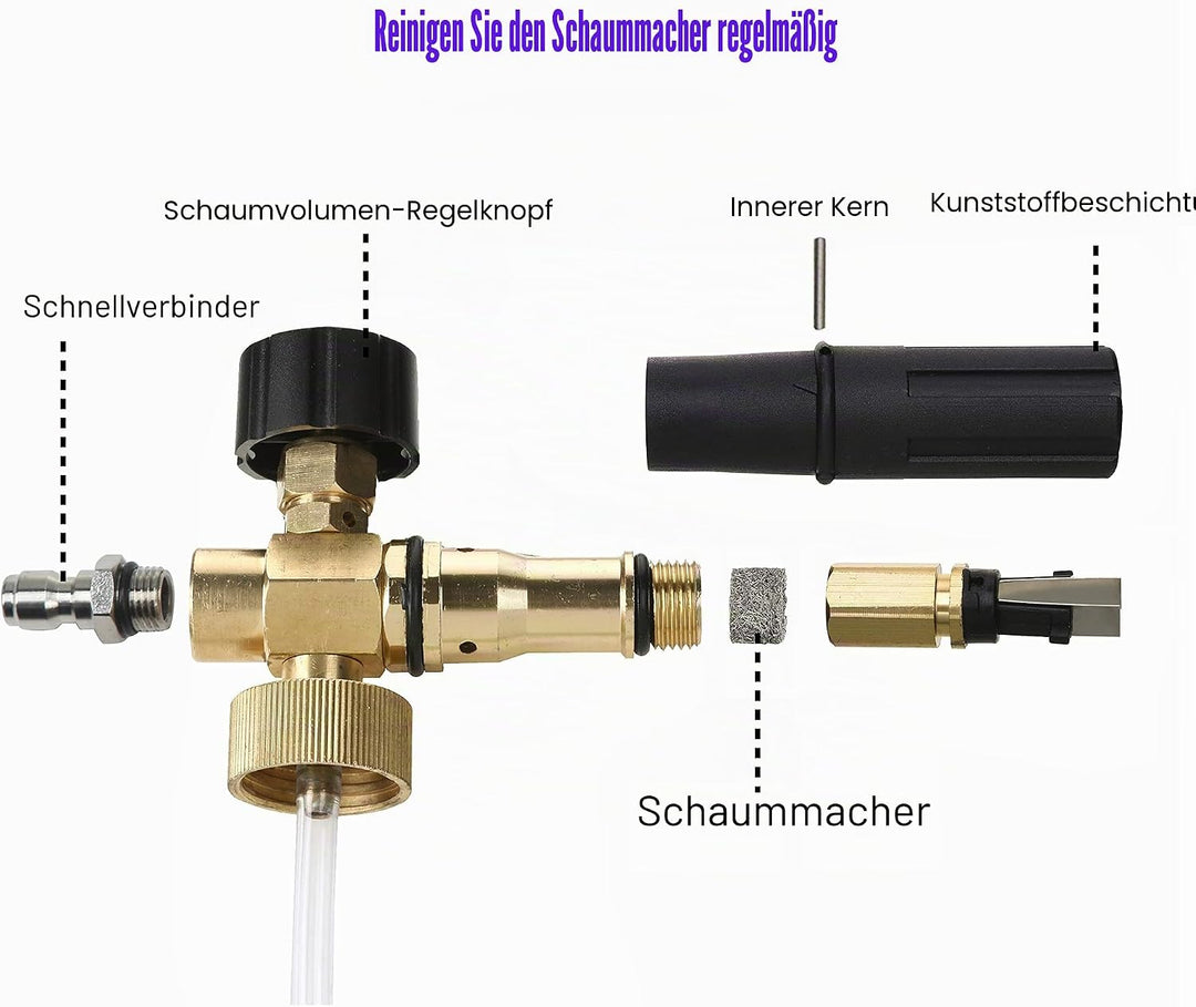 Schaumkanone mit 1/4 Inch Schnellverbindungsstick, 1 Liter Flasche, 5 Hochdruckreiniger Düsekopf 1/4