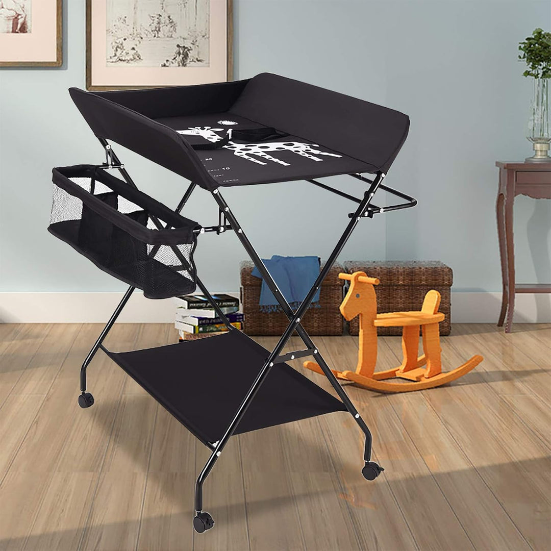 Wickeltisch Klappbar mit Sicherheitsgurt 80x63cm, 33 lbs Tragkraft & Stauraum - Mobile Wickelkommode