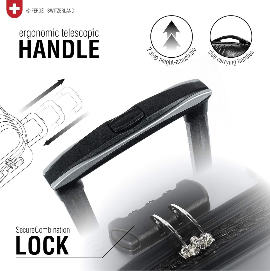 FERGÉ Kofferset Hartschale 3-teilig + 1x Lederanhänger Marseille Trolley-Set - Handgepäck 55 cm, L u