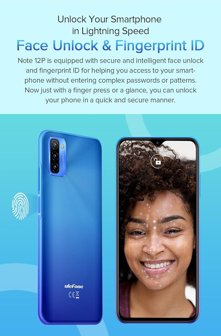 Ulefone Note 12P Smartphone ohne Vertrag, 7700mAh Massiver Akku DUAL-SIM-4G Handy, 6,82'' HD+, 4GB +