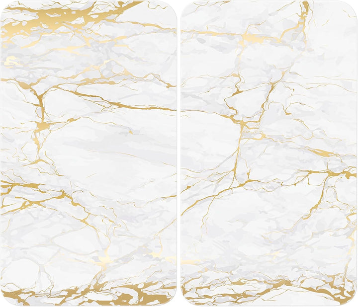 WENKO Herdabdeckplatte Universal Marmor Gold, 2er Set Herdabdeckung für alle Herdarten, Gehärtetes G