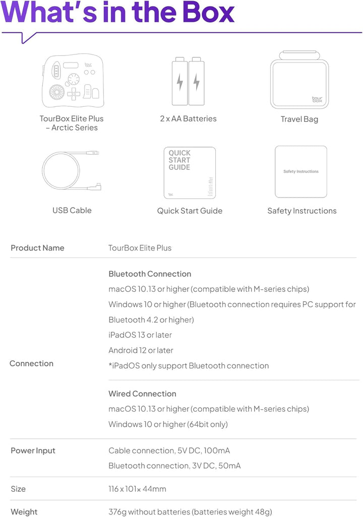 TOUR BOX Elite Plus, iPad-Zeichnen, Bluetooth-Controller für Video- und Foto- Bearbeitung, Mac/Windo
