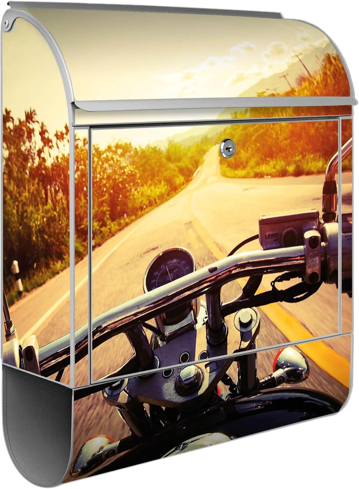 banjado® Design Briefkasten mit Motiv Easy Rider 39x47x14cm &amp; 2 Schlüssel - Briefkasten Stahl Silber