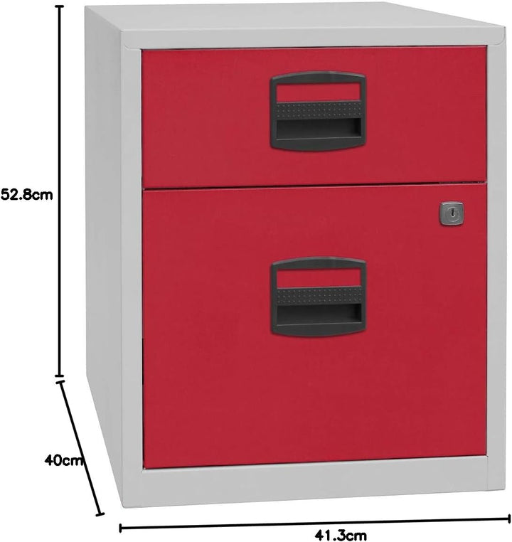 Bisley Home mobiler Beistellschrank PFA, 1 Universalschublade, 1 HR-Schublade, Metall, 355 Silber, 4
