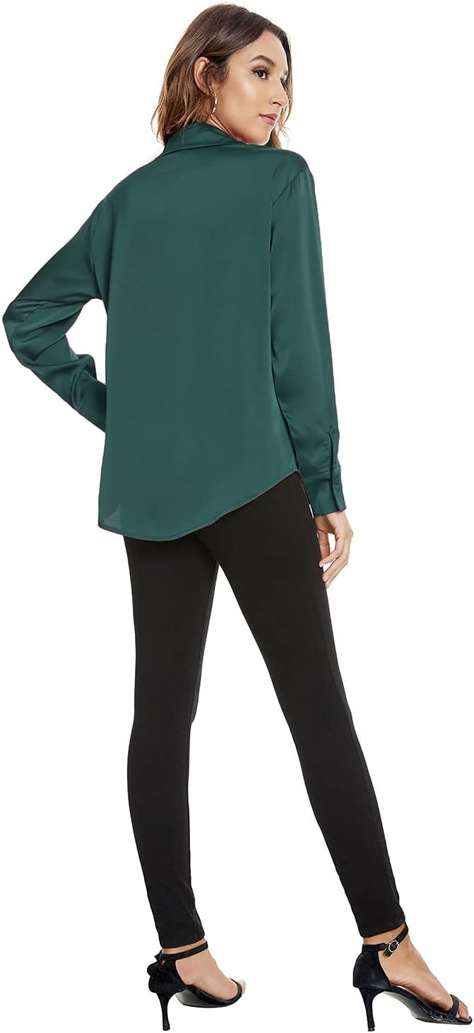 Atnlewhi Damen Bluse Langarm Knöpfen Satin Seide Hemden Basic Kent Kragen Arbeit Büro Formelle Casua