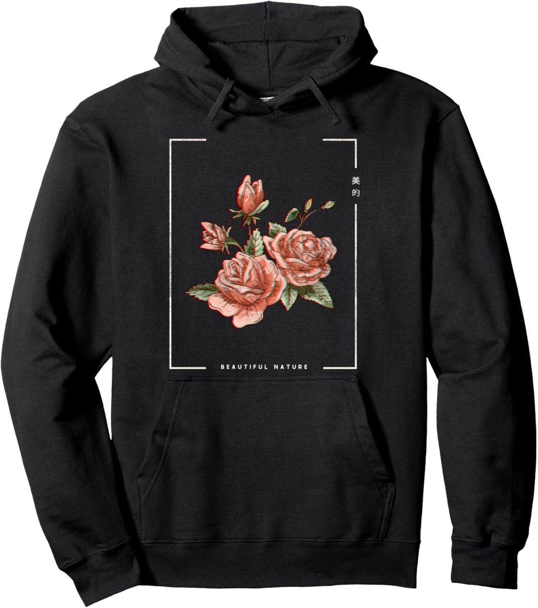 Japanische ästhetische Vaporwave Natur Blume Glitch Anime Pullover Hoodie