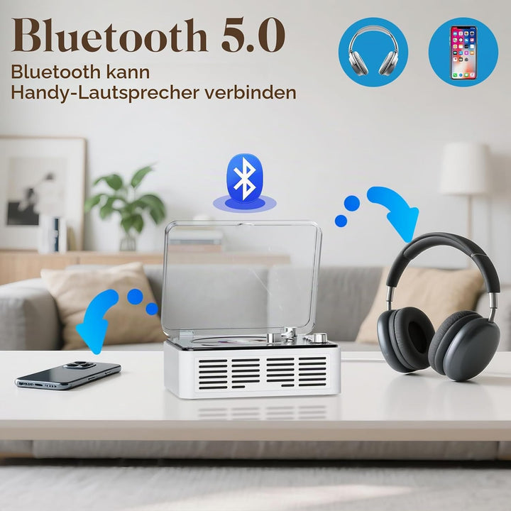 Gueray CD Player mit Lautsprechern HiFi-Stereo-Sound CD Spieler, Vintage-CD-Player Bluetooth für zu