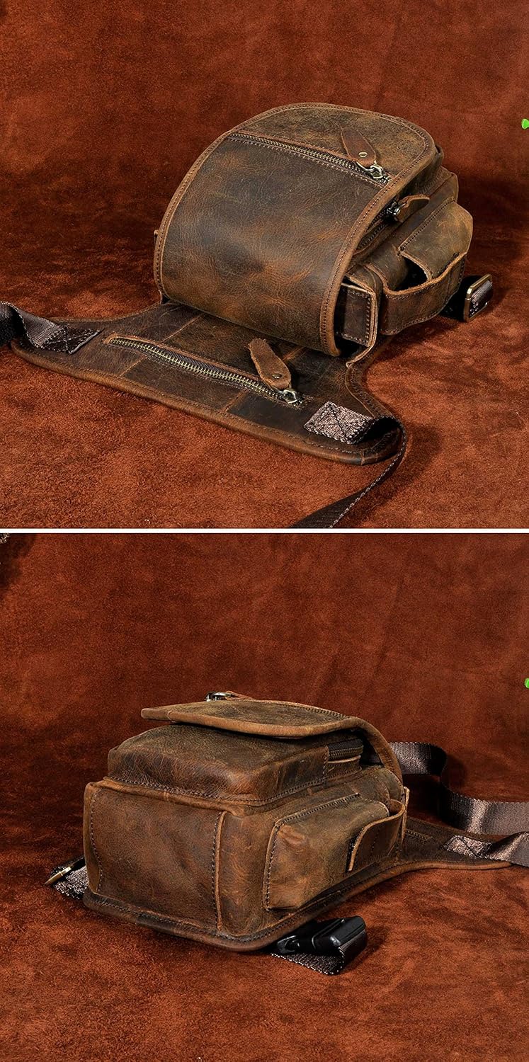 Le'aokuu Herren Echtes Leder Tasche Beinbeutel Beintasche Aussenbeintasche Hüfttasche Drop Leg Thigh