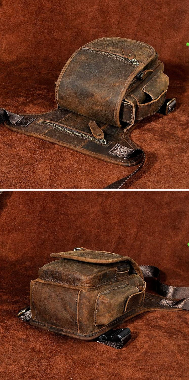 Le'aokuu Herren Echtes Leder Tasche Beinbeutel Beintasche Aussenbeintasche Hüfttasche Drop Leg Thigh
